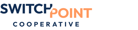 Switchpoint Cooperative logo in dark blue and orange block letters